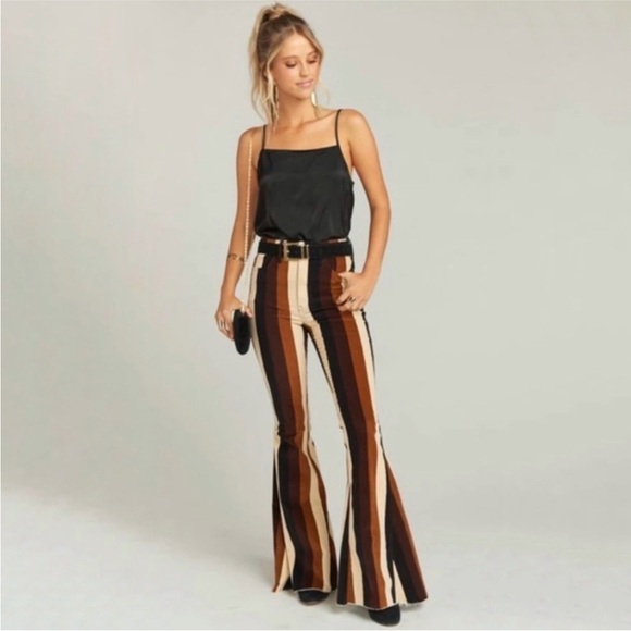 Show Me Your MuMu Berkeley Zip Up Striped Bell Bottoms Flared Pants SZ 26 - Picture 2 of 12